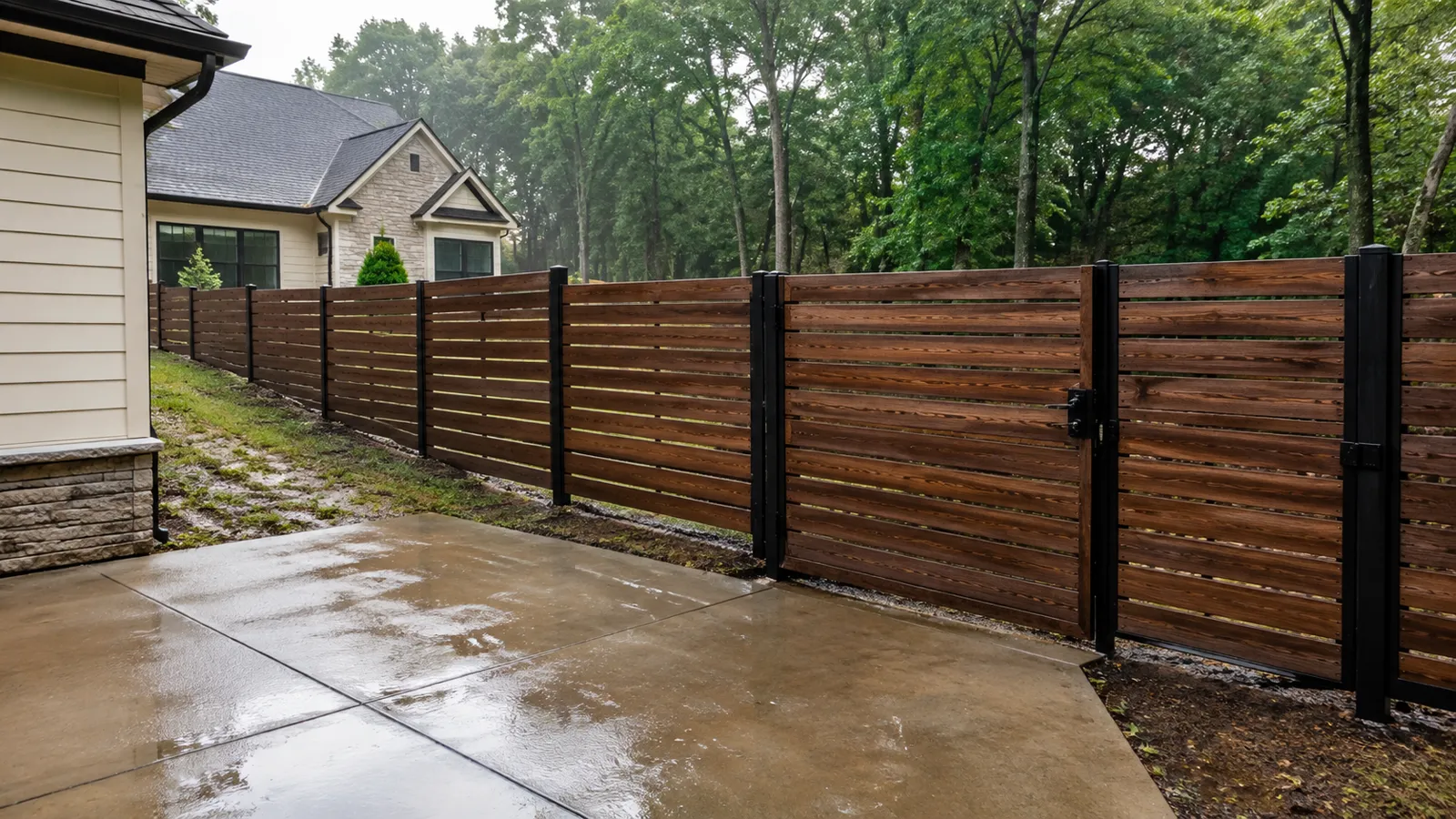 Property line privacy fence installation in London, KY