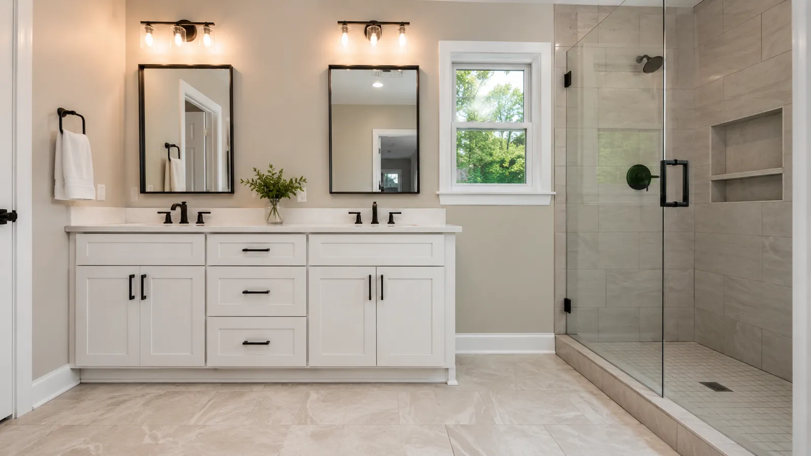 Bathroom remodel with tiled walk-in shower